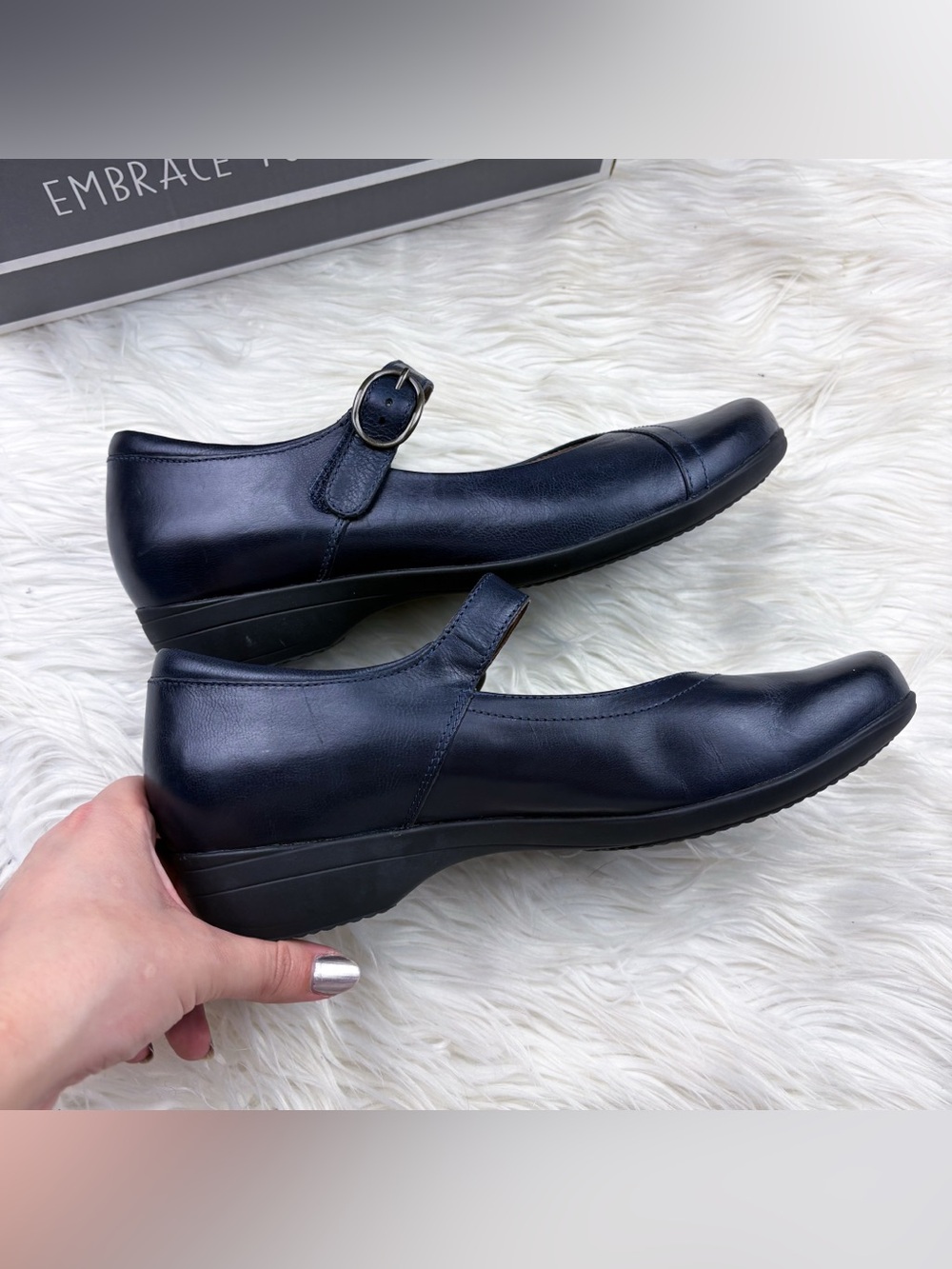 Dansko Fawna Mary Jane Flats Navy Blue Burnished Calf Leather NEW 39 US 9 - Picture 5 of 10
